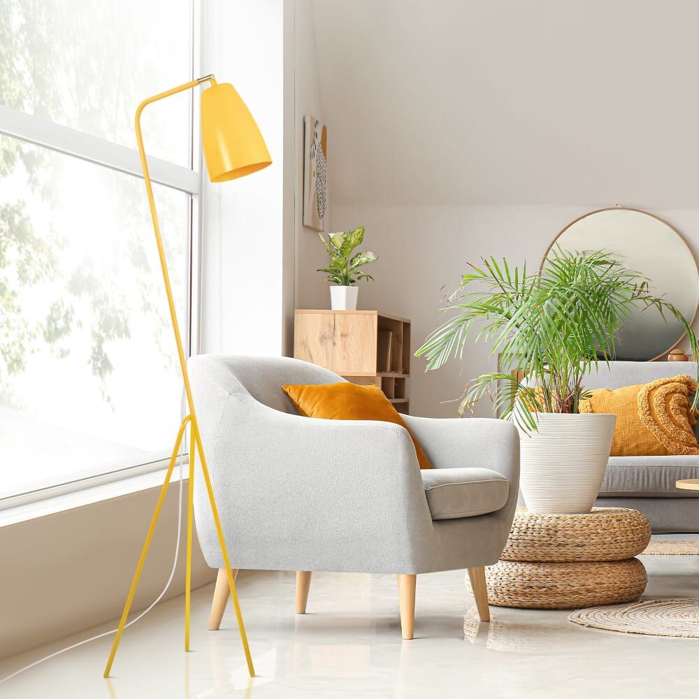 Tosel Lampadaire liseuse métal jaune abat-jour jaune Jaune 30x160x30cm