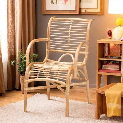 "26.4"" Rattan Modern Bohemian Lounge Chair with Round Armrests and Openwork Design and Crisscross Base"