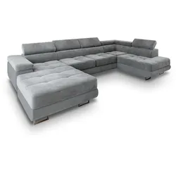WOHNLANDSCHAFT CASONE R-S Hellgrau Velours-Stoff mit Schlaffunktion