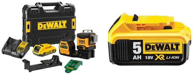 Set DEWALT 3x360 Multilinienlaser 18V Grün + Akku 5Ah DCB184-XJ