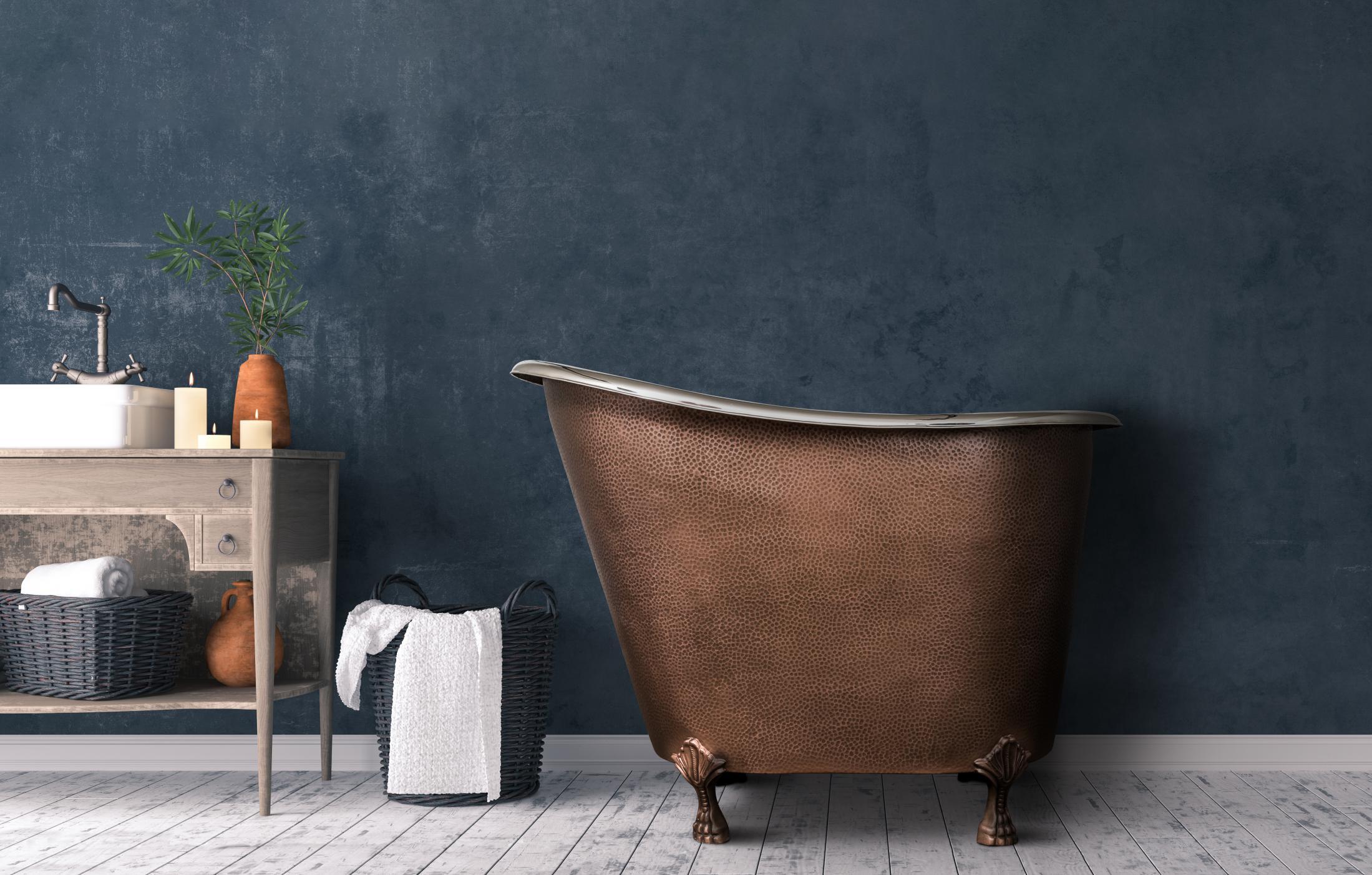 Hera Kupfer Badewanne im Slipper Design mit Klauenfüßen, 123 x 81 x 92(81) cm