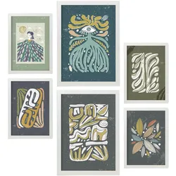 POSTER Set Mit 6 Drucken Mit Kalten Tönen In Der Sammlung Ethnischer Style Drucke Dekorative Rahmen Für Zuhause Wandkunstdruck A3 & A4 Weißer Rahmen