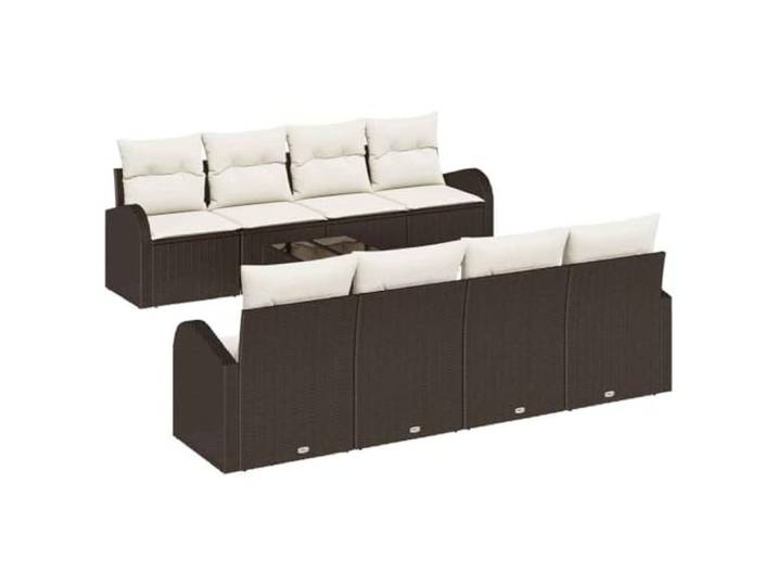 ZQQLVOO Gartensofa-Set 9 STK. Braun Poly-Rattan Modulares Design, Couchtisch mit gehärtetem Glas, pulverbeschichteter Stahl, UV-beständig, einfache Pflege