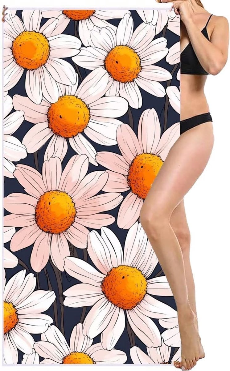 Microvezel Strandlaken XXL Beige Bloemen - Sneldrogend en Zandvrij - 75 x 150 cm