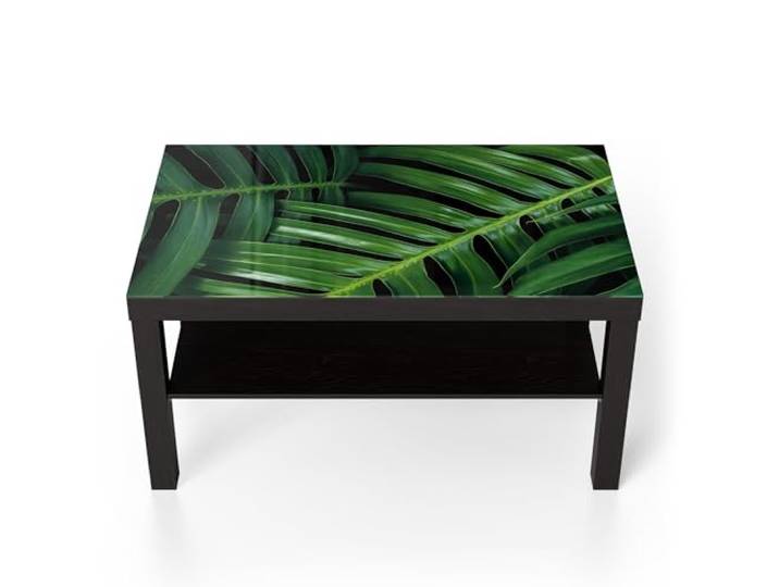 DEQORI Glastisch schwarz groß 90x50 cm Motiv Grüne Blattadern ausgefallener Beistelltisch aus Glas Hochglanz Couchtisch fürs Wohnzimmer moderner Couch Tisch mit Design