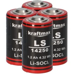 4x Kraftmax Lithium 3,6V Batterie LS14250 1/2 AA - Zelle