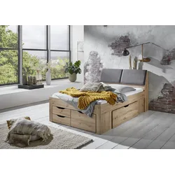Relita - Funktionsbett Maxi 140 x 200 cm, ohne Lattenrost mit 5 Bettschubladen und Stauraum-Polster-Kopfteil, Ausf. Eiche Artisan Dekor