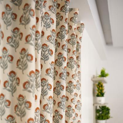 Fabdivine Floral Linen Curtain, Boho Drape, Semi Sheer Window Treatment, Hook Curtain Panel for Kidsroom