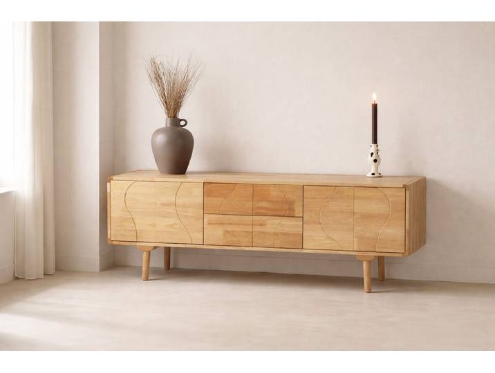 Kommode Feri - 180 cm Sideboard aus Gummibaumholz - Natur - Luxusbetten24