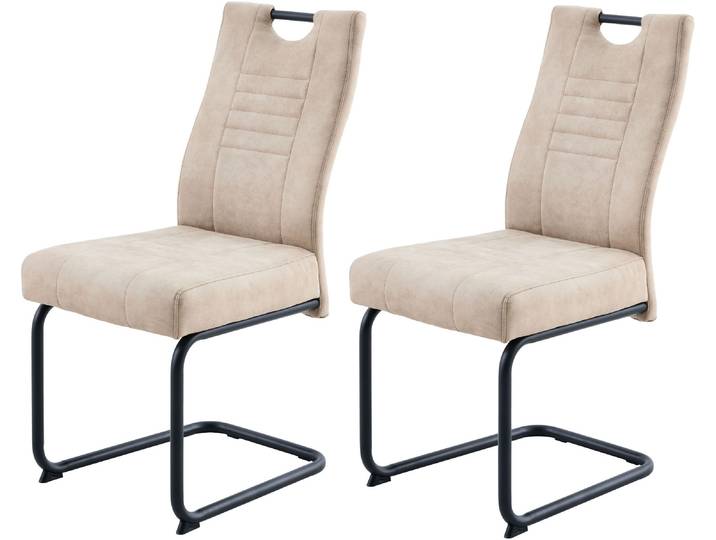 Freischwinger GOODPRODUCT Altona , beige, schwarz, 2 Stk., Microfaser, Stühle, Freischwinger, Federkern und Griff, 140 Kg Belastbarkeit, 2er und 6er Set