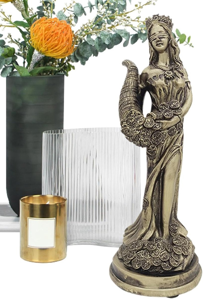 Goudkleurig Fortune beeld van Godin van Welvaart sculptuur voor huisdecoratie