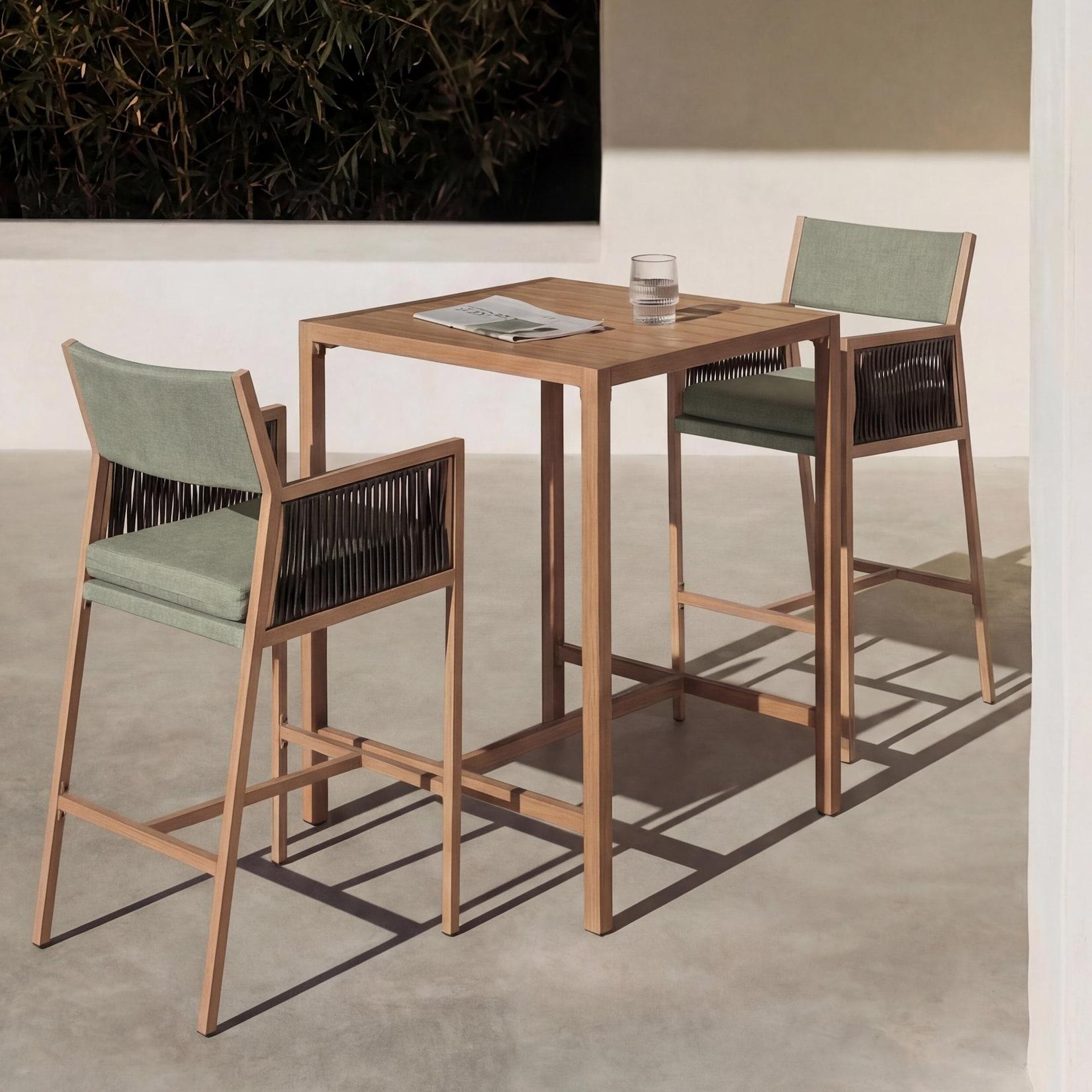 Set Bartisch + 2x Barhocker MCW-Q12, Barstuhl Stehtisch, Polyrattan Olefin (210 g/m²) ~ grün