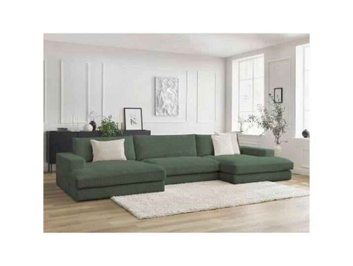 Wohnlandschaft Leonard, Dunkelgrün, Kunststoff, 4-Sitzer, U-Form, 349x159 cm, Rücken echt, Armteil links, rechts, Wohnzimmer, Sofas & Couches, Wohnlandschaften, Wohnlandschaft U-Form
