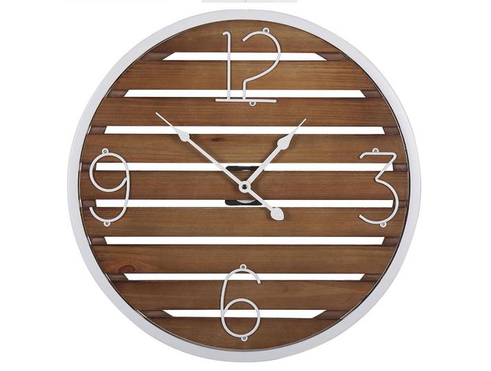 Beliani Wanduhr Tannenholz dunkler holzfarbton Arriaga, Dunkelbraun, Holz, Holz Optik, 50x50x2 cm, Dekoration, Uhren, Wanduhren