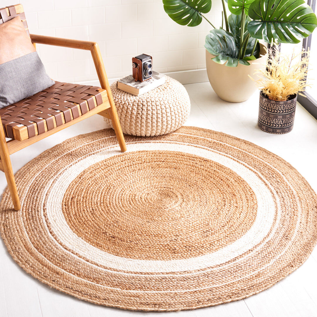 Highland Dunes Flatweave Area Rug Natural Round 152 X 152