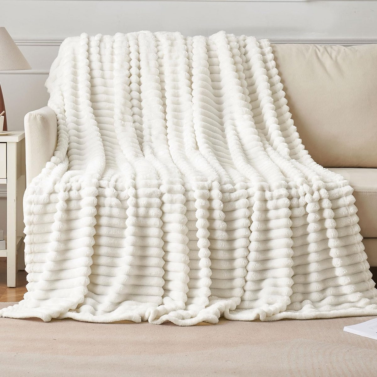 SnelShoppen Fleece Throw Blanket - Zacht en Warm Corduroy Look Dekentje - 125 x 150 cm