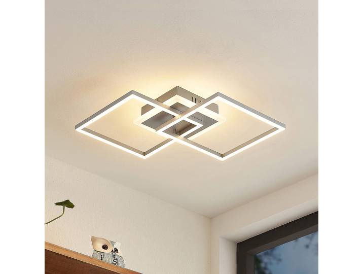 Lindby LED-Deckenlampe Fjardo, eckig, silber, CCT, Remote - Wohnzimmer - Modern - Metall - Mehrflammig