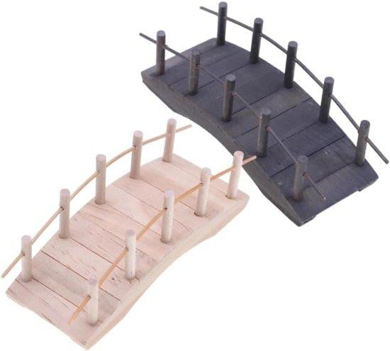 Multicolor Miniatuur Brug Decoratie Ornament voor de Mini Tuin - Houten Constructie - 11 x 3 cm