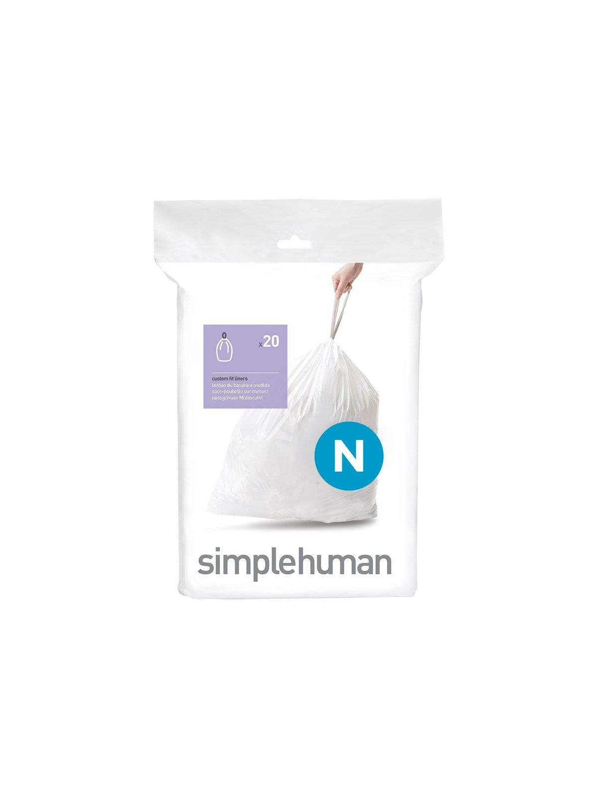 Simplehuman Code N maßgeschneiderte Müllbeutel, Packung mit 20, weiß