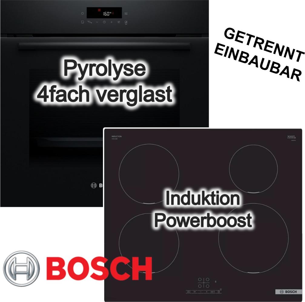BOSCH Herdset 3D-Heißluft Pyrolyse LED-TouchControl + autarkes Induktionskochfeld 60 cm PowerBoost