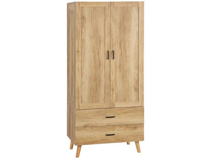 Armoire de chambre 2 portes penderie 2 tiroirs aspect chêne clair
