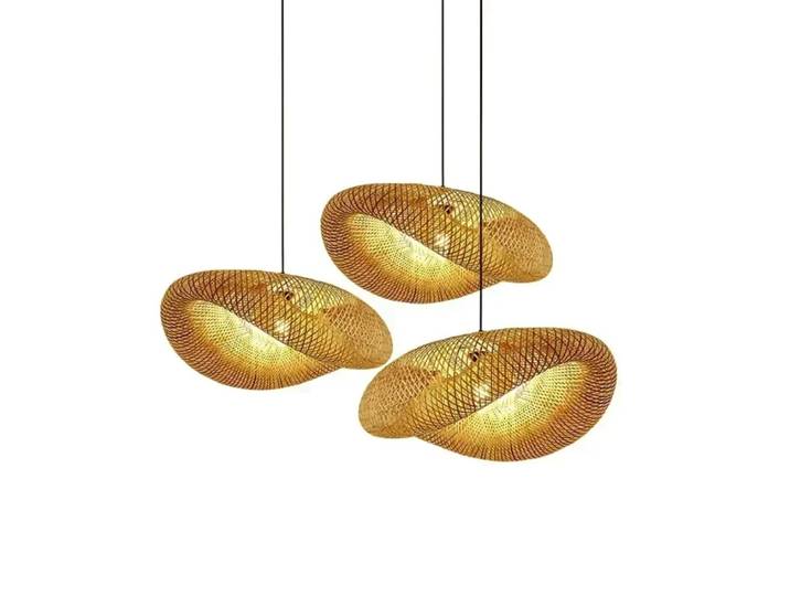 Lustre en bambou avec abat-jour tissé, lampes suspendues japonaises 40/60/80cm, lampe LED suspendue au plafond, éclairage artisanal pour décoration de maison