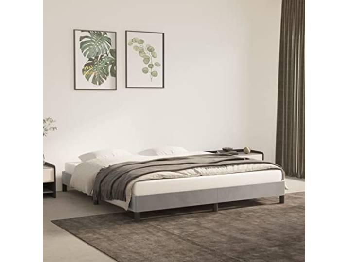 YUOTYRKTEJRSG Samtbezug Stabil Stützbeine Schlafzimmer 180x200 cm Grau Bettgestell ohne Matratze Hellgrau 180x200 cm Samt Polsterbett mit Kopfteil Stabiler Lattenrost Rahmen