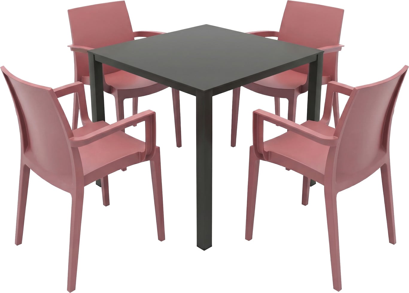Grandsoleil Garten-Essgruppe Brunch/Venice 4 Personen Stahl/Kunststoff mit Armlehne marsalarot/schwarz