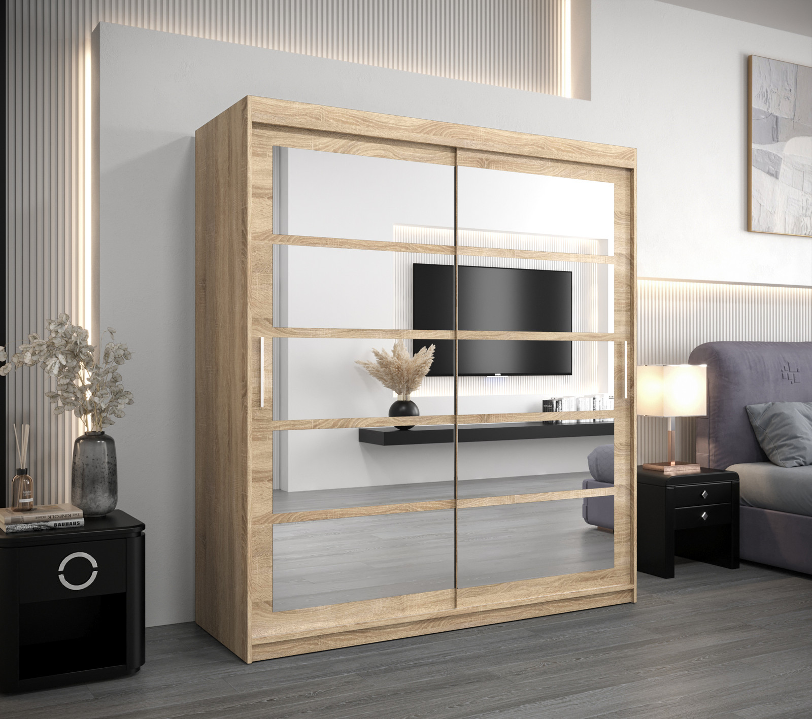 Minio Garderobe ROMA 2 met schuifdeuren, Sonoma eikenhout, Breedte: 180 cm