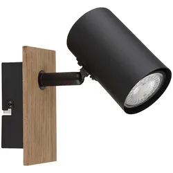 Wandleuchte schwenkbar Wandspot Holz Wohnzimmer Wandlampe schwarz Flur, MDF Metall, GU10 Fassung, LxBxH 15,1x6x13,4 cm