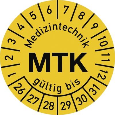 Dreifke® Prüfplakette Medizintechnik MTK 2026-2031, Polyesterfolie, Ø 30 mm, 10 Stk./Bog.