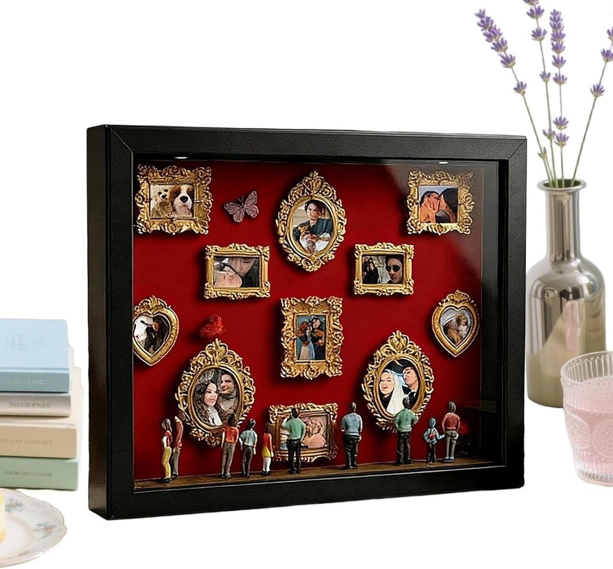 Silhouette Museum Doos Schaduwdoos Vitrine met 11 Mini Gouden Frames B/D/H: 22.7 x 31.4 cm