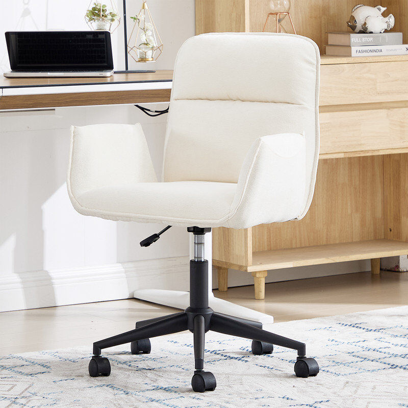 Brayden Studio Height-Adjustable 360°Swivel Desk Chair Modern Elegant Office Chair with Silent Casters Ergonomic Thick-Padded Computer Chair White 85cm H X 59cm W X 67cm D