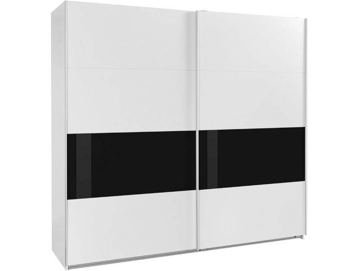 Wimex Schwebetürenschrank Bramfeld (2-türig, 4 Einlegeboden, 2 Kleiderstangen, 1-St., Schwebetürenschrank) 225x64x208cm weiß Schwarzglas