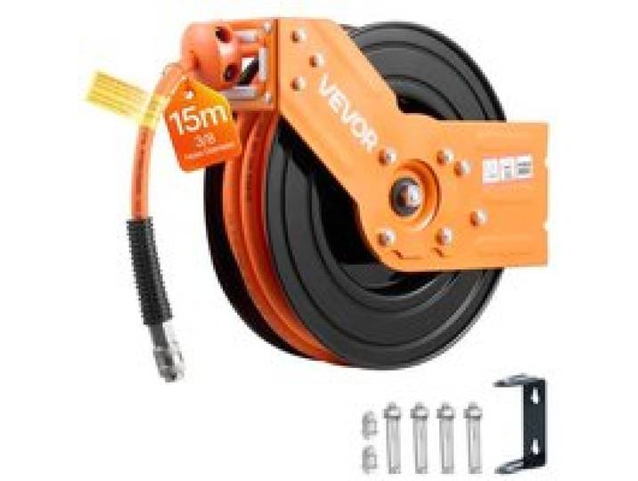 VEVOR Enrouleur Tuyau Air Comprimé 15 m x 9,5 mm Dévidoir Tuyaux Compresseur Air Pression Max 20,7 bar Enrouleur Automatique Tuyaux Hybrides avec Tuyau Arrivé 1 m, Fixation Mur Plafond, Bras Simple