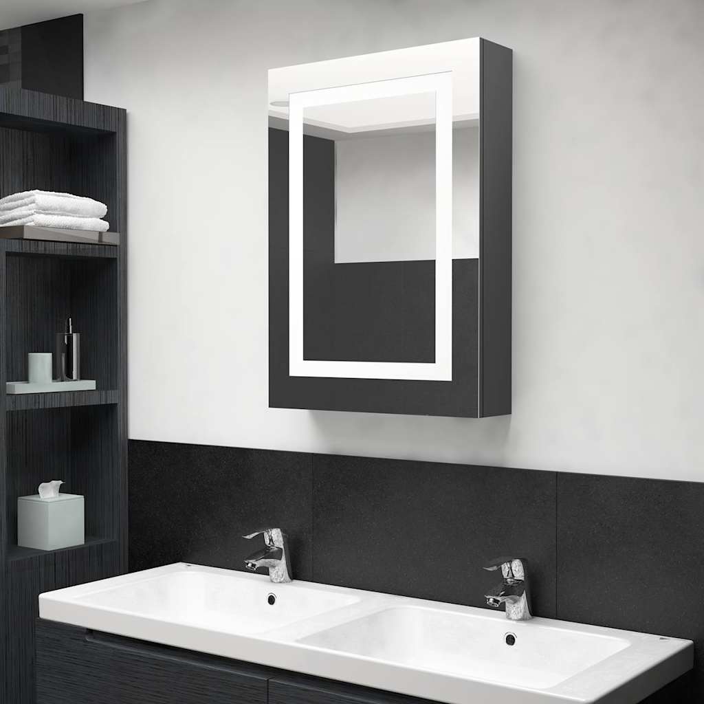 vidaXL Armario de baño con espejo LED gris brillante 50x13x70 cm Gris