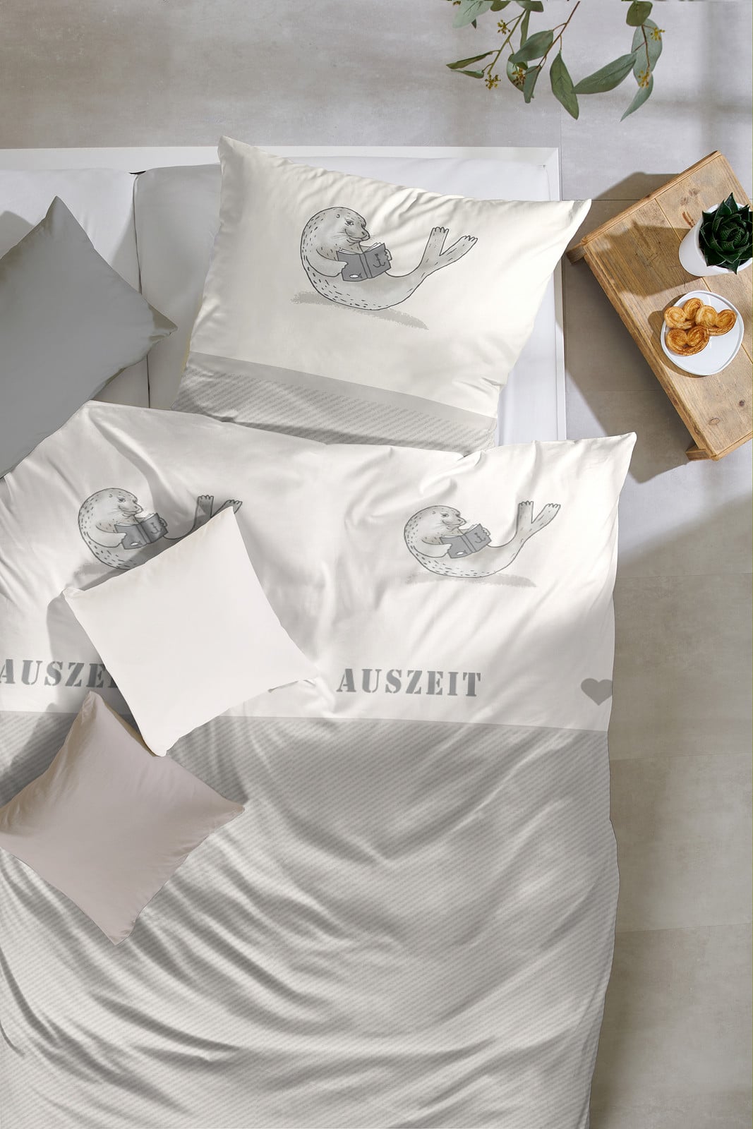 home24 Auszeit Renforcé beddengoed set met dekbedovertrek en kussensloop, bruin/beige