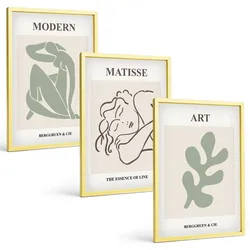 BILDER SET 3er Set - 40x60 cm Goldrahmen - Stilvolles Design mit Pflanzenmotiven