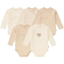 Bornino Lieblinge 5er-Pack Wickelbodys langarm Ringel Bär, beige, 62