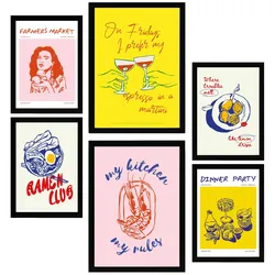 POSTER Set Mit 6 Von Lebensmitteln & Wein Im Pop Art A3 & A4 Schwarzer Rahmen