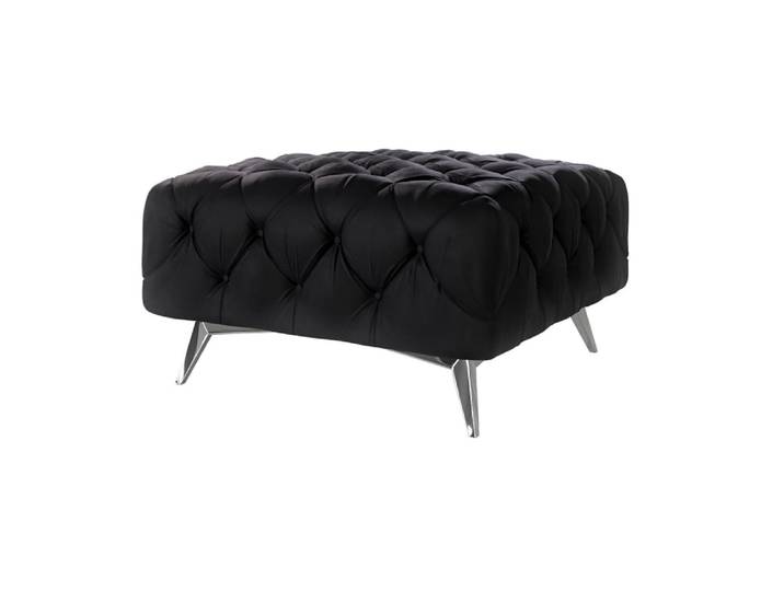 Repose-pieds Chesterfield en velours avec pieds en métal, noir