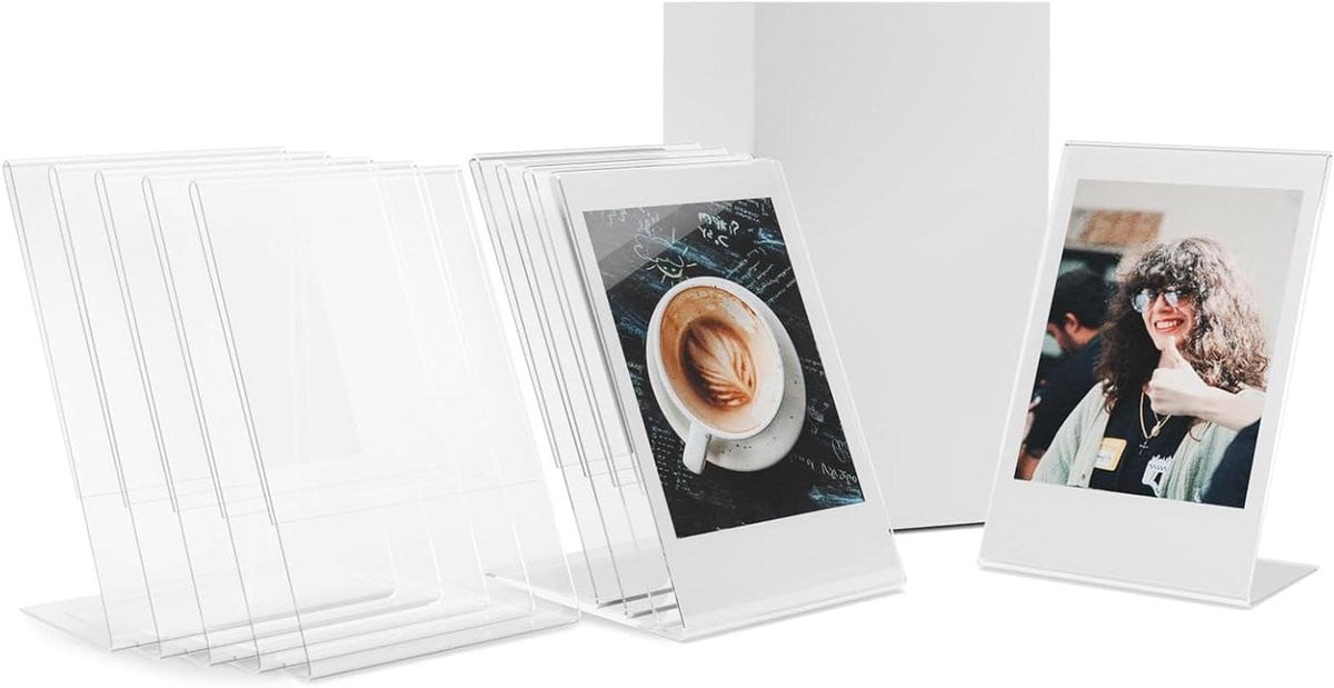 Set van 10 transparante acryl mini fotolijstjes met frameloos ontwerp