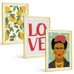 BILDER SET 3er Set - 40x60 cm Goldrahmen - Lemons LOVE Porträt von Frida