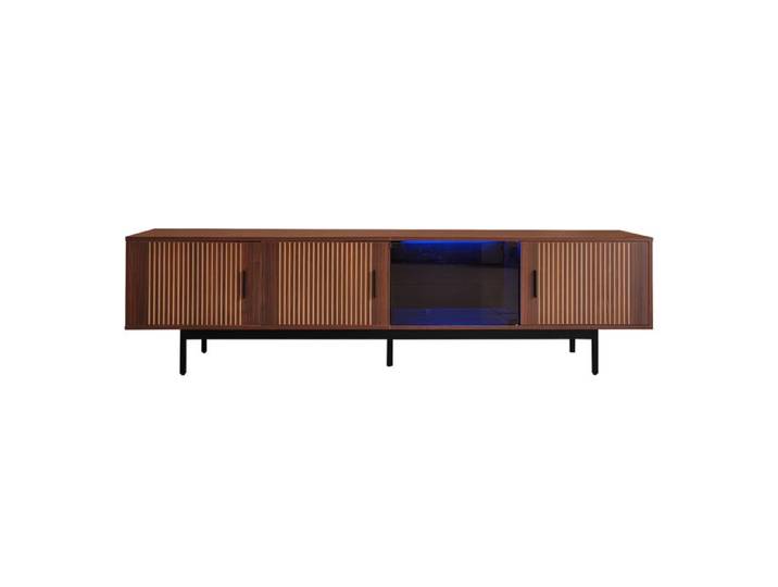 Meuble TV meuble bas sculpté avec bande lumineuse LED et portes en verre trempé