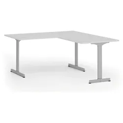 Bürotisch PRIMO BETA L, 160x180 cm, graues Metallgestell, weiß