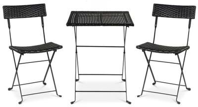 Costway 3-Piece Folding Bistro Set with PE Wicker and X-Shaped Metal Frame-Black