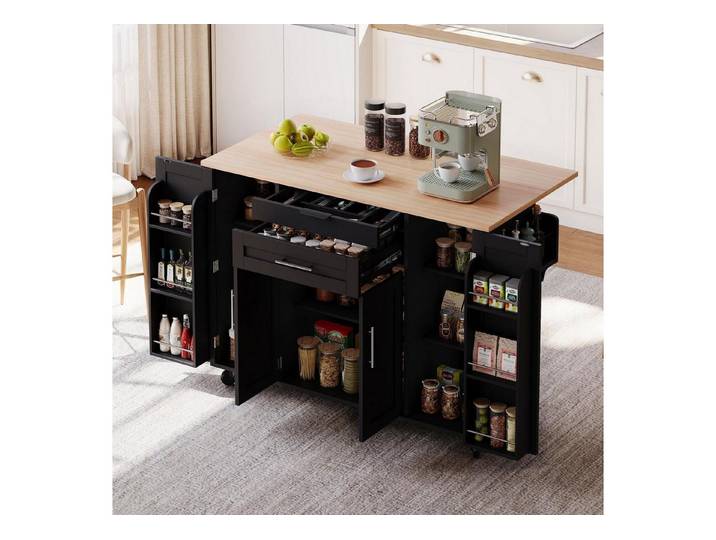 LuxusKollektion Kücheninsel Kücheninsel Küchenschrank Küchenwagen Schwarz 136x70x92CM