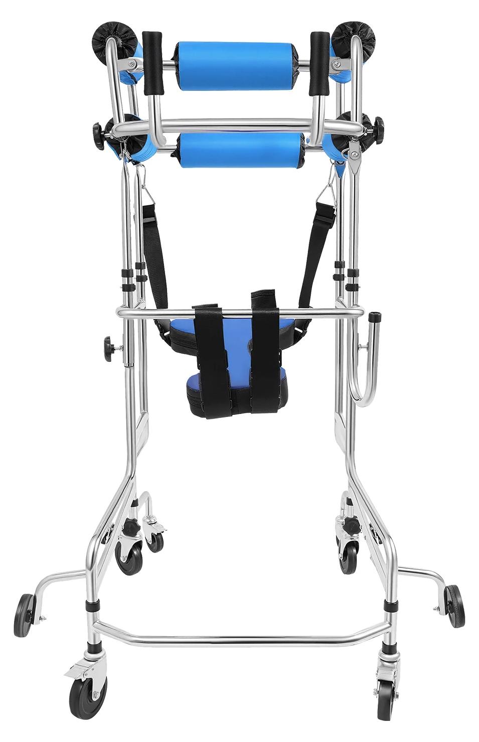 Aufrechter Gehwagen - Rollator für Senioren - 8 Räder mit Bremsen - Höhe 116-140 cm verstellbar - Breite 20-35 cm verstellbar - Tragkraft 100 kg - Mit Infusionsständer - Blau