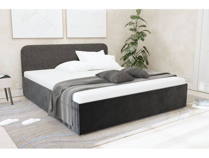 Polsterbett, Teddy-Stoff & Microvelours, Anthrazit, 180×200 cm, Mit Stauraum, Modern, Westfalia Schlafkomfort