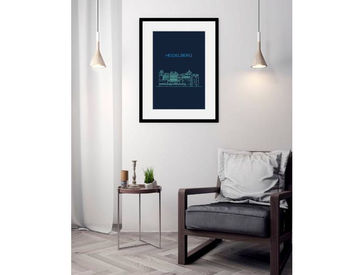 Bild QUEENCE Heidelberg Sightseeing , blau (farbe rahmen: schwarz, farbe bild(er): blau), B:30cm H:40cm, Acrylglas, Holz, Papier, Bilder, Bild, HD Premium Poster-Druck inkl. Holzrahmen